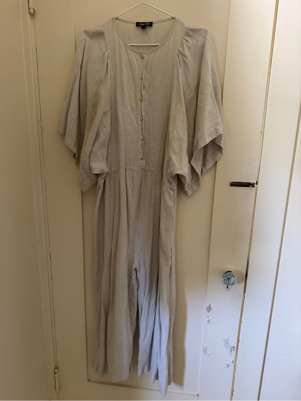 Ilana Kohn Light Beige Linen Jumpsuit with Button Front